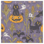 Retro Halloween pattern in vintage cartoon style. Fabric