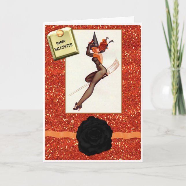 RETRO HALLOWEEN PIN UP GIRL CARD (Front)