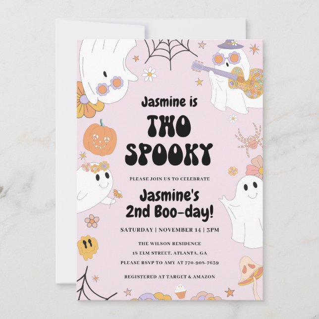 Retro Halloween Pink 2nd Birthday Invitation  (Front)