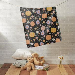 Retro Halloween Pumpkins and Flowers Pattern Baby Blanket