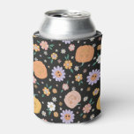 Retro Halloween Pumpkins and Flowers Pattern Can Cooler