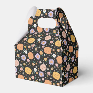 Retro Halloween Pumpkins and Flowers Pattern Favor Boxes
