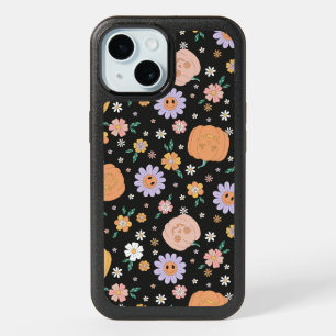 Retro Halloween Pumpkins and Flowers Pattern iPhone 15 Case