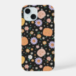 Retro Halloween Pumpkins and Flowers Pattern iPhone 15 Case