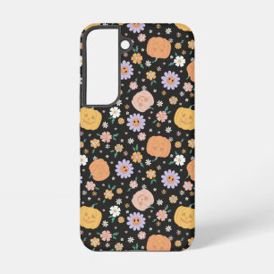 Retro Halloween Pumpkins and Flowers Pattern Samsung Galaxy S22 Case