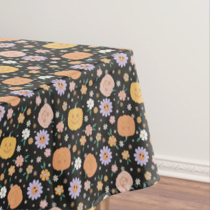 Retro Halloween Pumpkins and Flowers Pattern Tablecloth