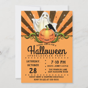Retro Halloween Rays, Jack o'lantern Ghost Invitation