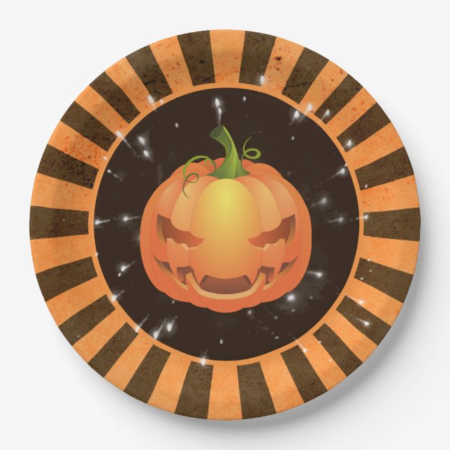 Retro Halloween Rays, Jack o'lantern Paper Plates (Front)