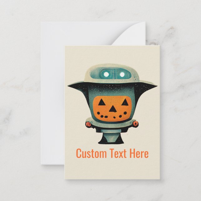 Retro Halloween Robot 001 • Cute Custom Kids Note Card (Front)
