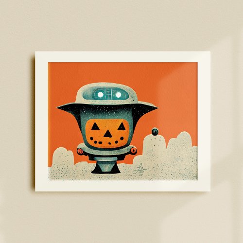 Retro Halloween Robot 001  Cute Kids Art Poster