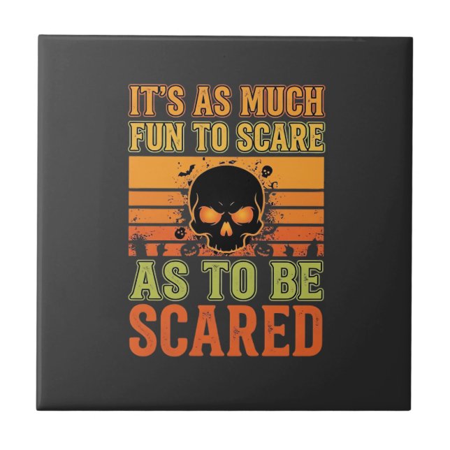 Retro Halloween Scare Skull Design_1 Ceramic Tile (Front)