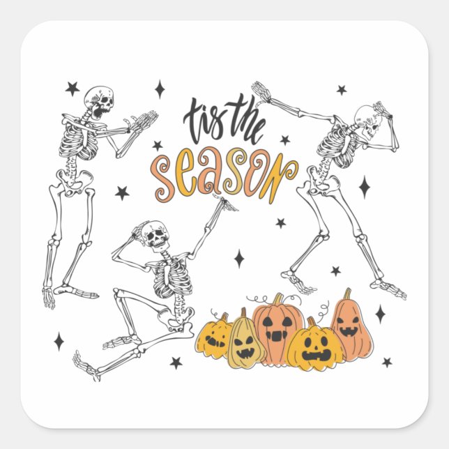 Retro Halloween Shirt, Funny Halloween Skull Square Sticker (Front)