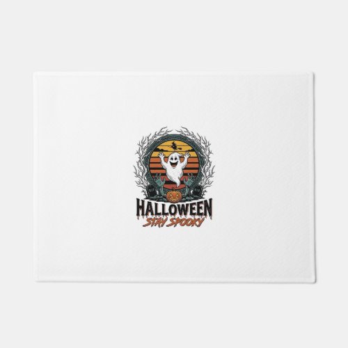 Retro Halloween Shirt with Engraved Ghost Moon Des Doormat