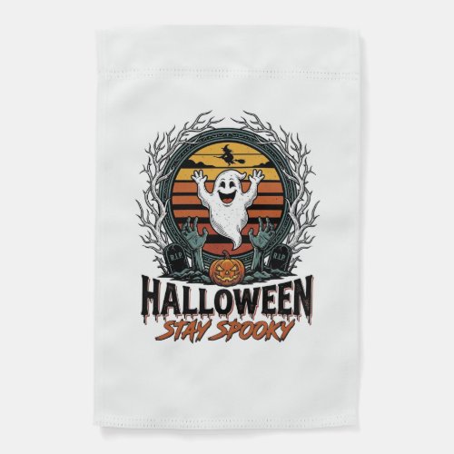 Retro Halloween Shirt with Engraved Ghost Moon Des Garden Flag