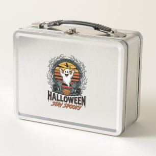 Retro Halloween Shirt with Engraved Ghost Moon Des Metal Lunch Box