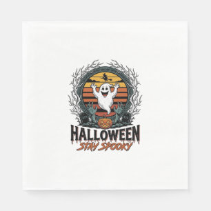 Retro Halloween Shirt with Engraved Ghost Moon Des Napkins