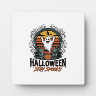 Retro Halloween Shirt with Engraved Ghost Moon Des Plaque