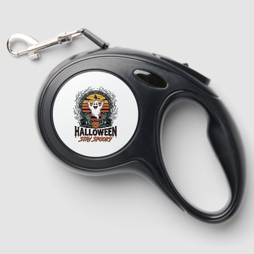 Retro Halloween Shirt with Engraved Ghost Moon Des Retractable Pet Leash