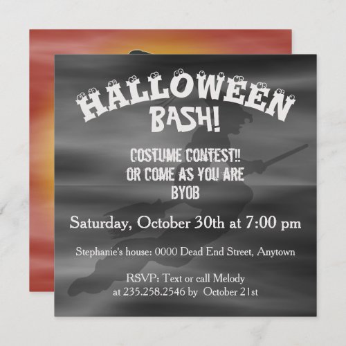 Retro Halloween Silhouette  Witch on a Broom Invitation