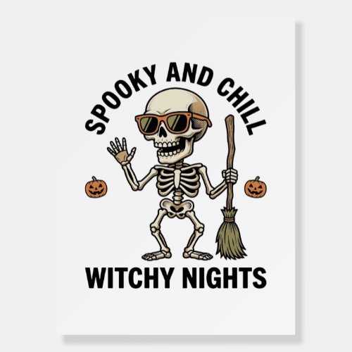Retro Halloween Skeleton Engraving Witchy Broom Sh Foam Board