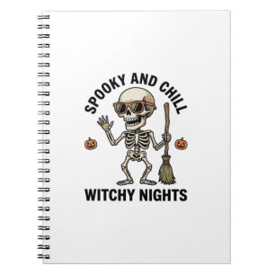 Retro Halloween Skeleton Engraving Witchy Broom Sh Notebook