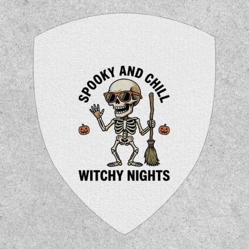 Retro Halloween Skeleton Engraving Witchy Broom Sh Patch
