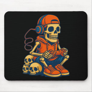 Retro Halloween Skeleton Gamer Video Gaming Boys M Mouse Pad