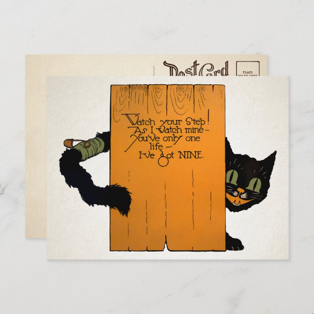 Retro Halloween Street Cat Postcard (Front/Back)