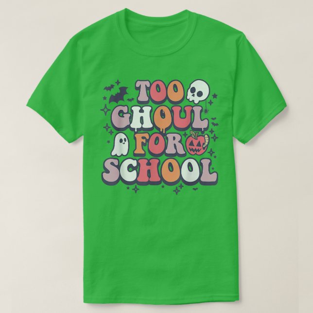 Retro Halloween Teacher Ghouls Groovy School Trick T-Shirt (Design Front)