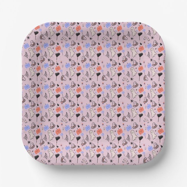 Retro Halloween Vintage Themed Doodles   Paper Plates (Front)
