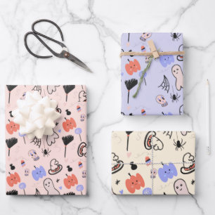 Retro Halloween Vintage Themed Doodles Wrapping Paper Sheets