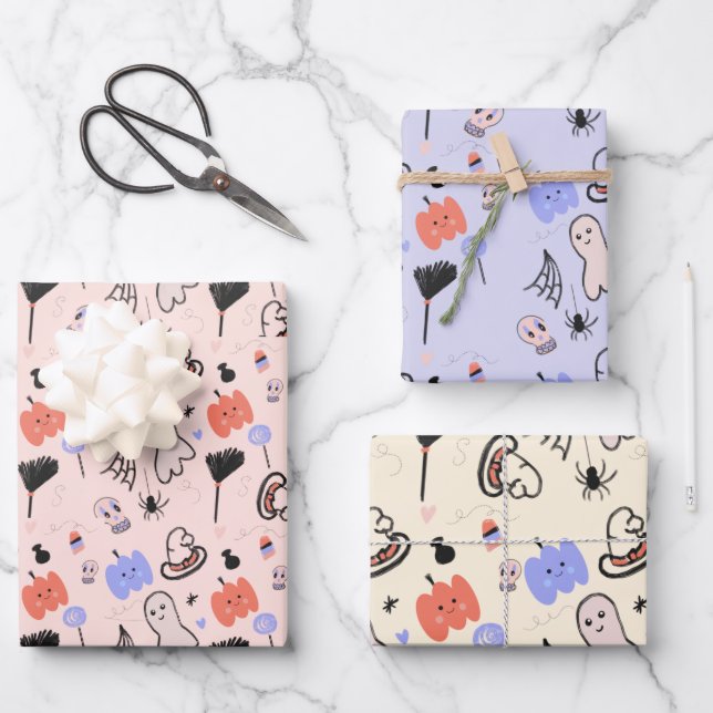 Retro Halloween Vintage Themed Doodles      Wrapping Paper Sheets (Front)