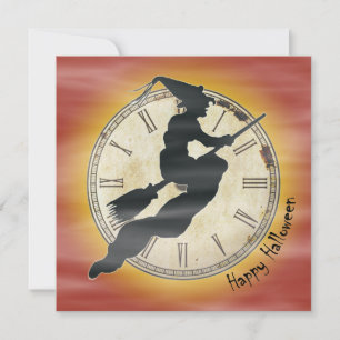 Retro Halloween Witch on a Broom Invitation