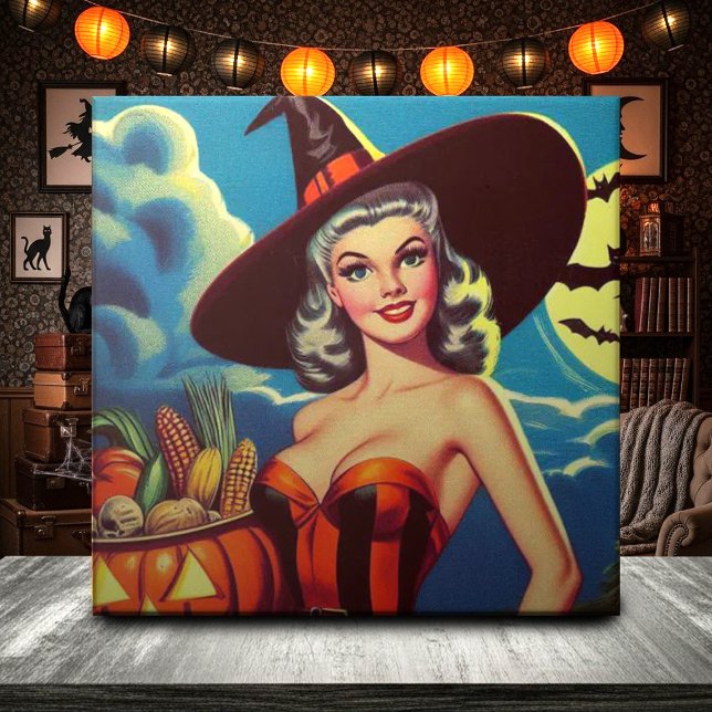 Retro halloween Witch Pin-up Ceramic Tile (Creator Uploaded)