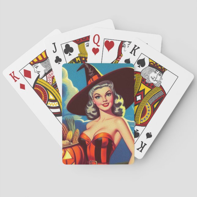 Retro halloween Witch Pin-up Poker Cards (Back)