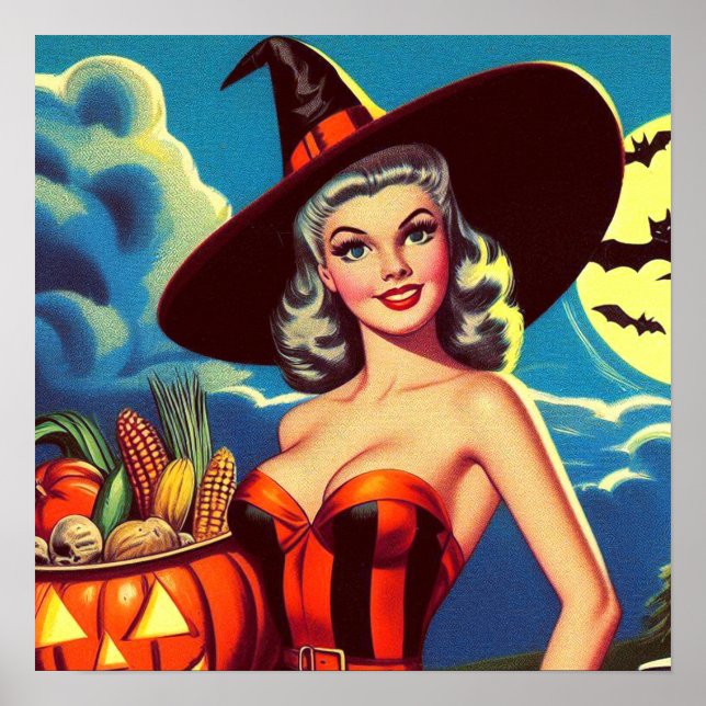 Retro halloween Witch Pin-up Poster (Front)