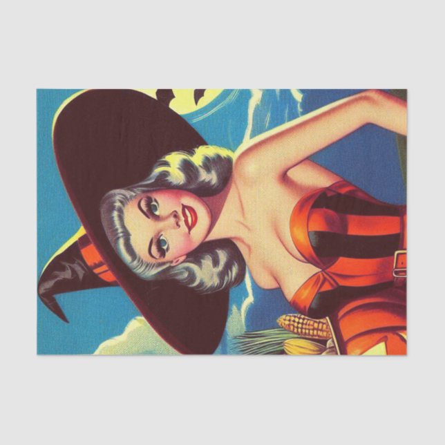 Retro halloween Witch Pin-up Tissue Paper (Front)