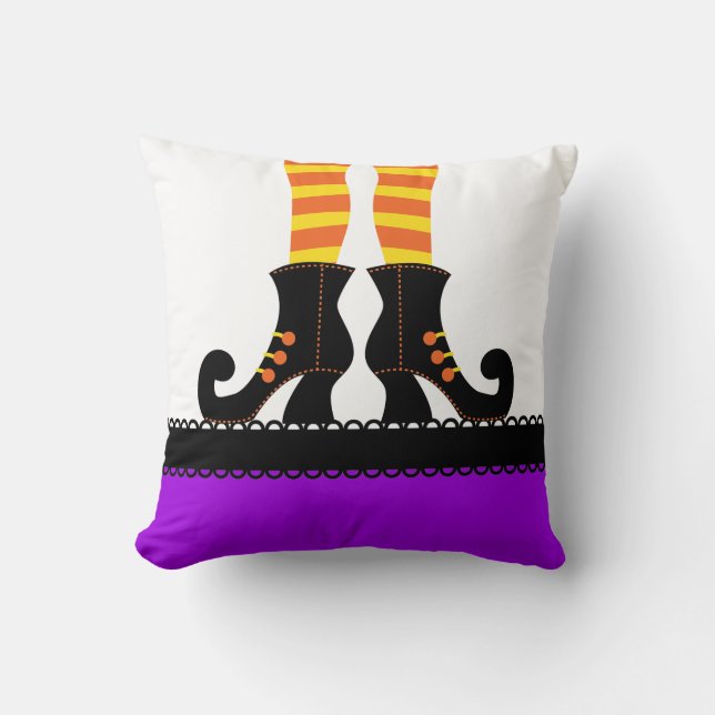Retro Halloween Witch Throw Pillow (Front)