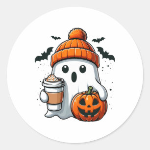 Retro Halloween Women Shirt Cute Ghost Drink Pumpk Classic Round Sticker