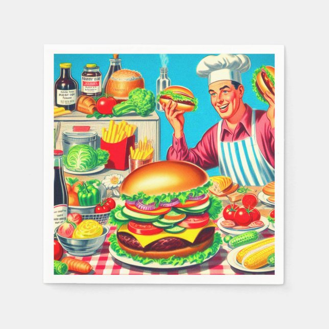 Retro Hamburger Comic Illustration Napkins (Front)