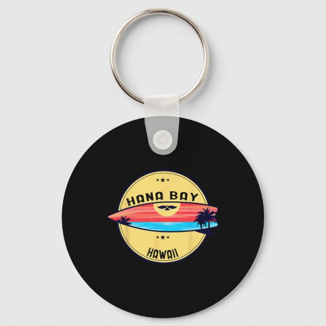Retro Hana Y Hawaii Beach Surfing  Keychain (Front)