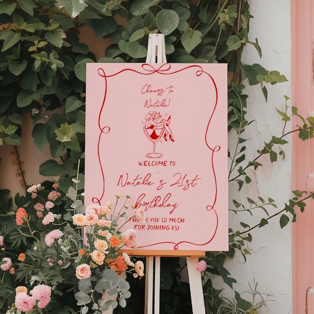 Retro Hand Drawn Birthday 21st Fun Doddle Welcome Foam Board (Creator Uploaded)