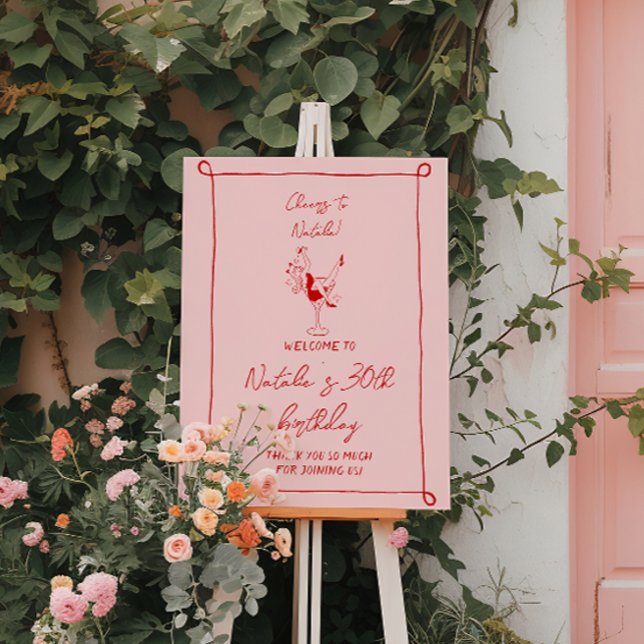 Retro Hand Drawn Birthday 30th Fun Doddle Welcome Foam Board (Creator Uploaded)