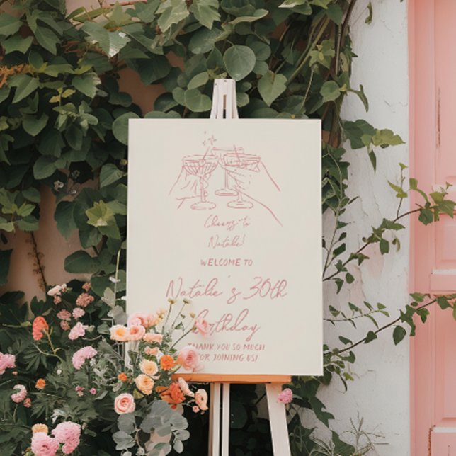 Retro Hand Drawn Birthday 30th Pink Fun Welcome Foam Board (Creator Uploaded)