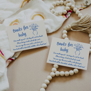 Retro Hand Drawn Blue Floral Baby Boy Book Reques Enclosure Card