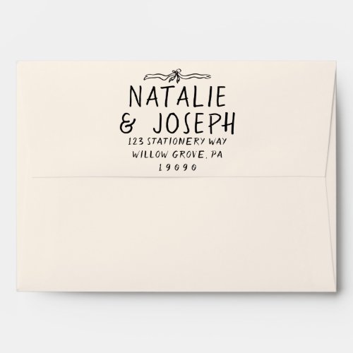 Retro Hand Drawn Bold Bow Trendy Quirky Wedding Envelope