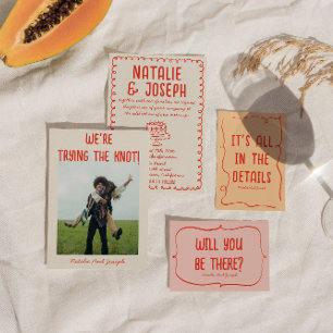 Retro Hand Drawn Cake Funky Quirky Unique Wedding Invitation