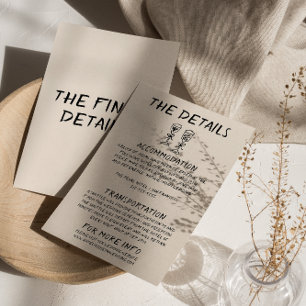 Retro Hand Drawn Champagne Quirky Wedding Details Enclosure Card