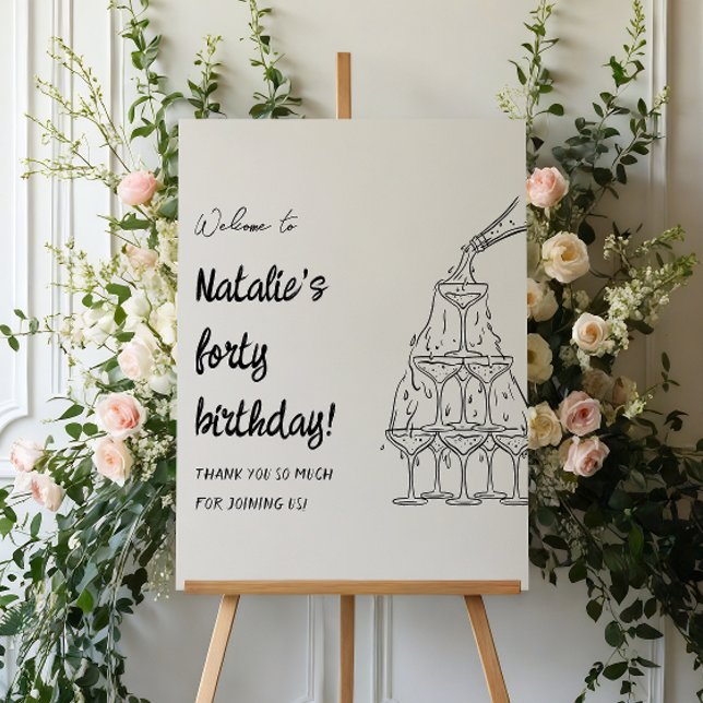 Retro Hand Drawn Champagne Tower Birthday Welcome Foam Board (Creator Uploaded)