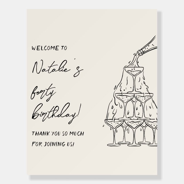 Retro Hand Drawn Champagne Tower Birthday Welcome Foam Board (Front)